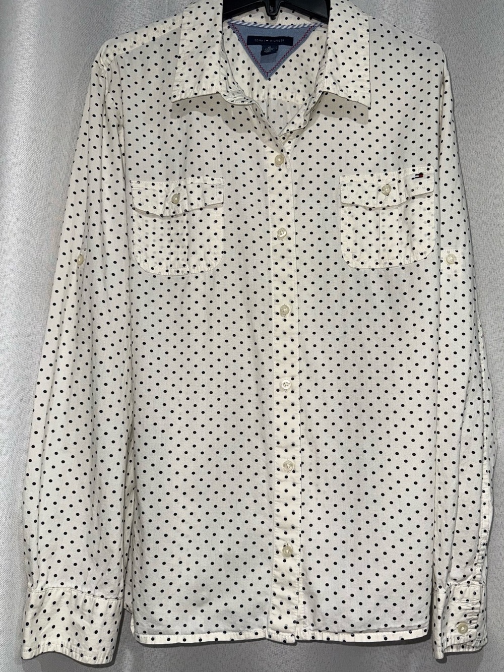Tommy Hilfiger White Black Polka Dot Button Down Shirt Size XXL 100% Cotton